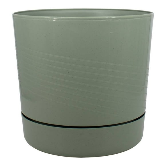 Maceta Redonda con plato Duraware Fincsa Espiral 12.5 Pulgadas  Verde Jade con fibra