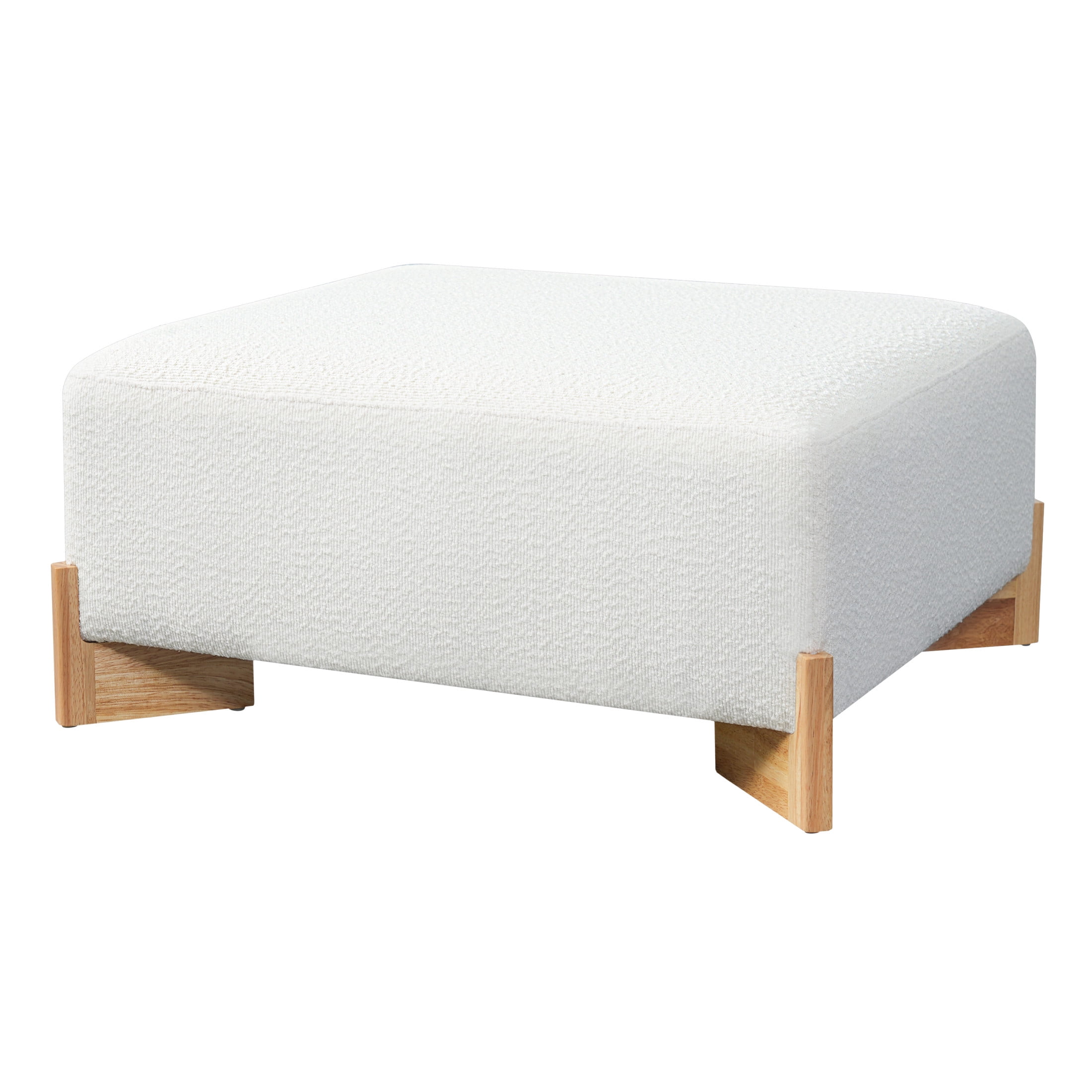 Christopher Knight Home Square Boucle Upholstered Ottoman with Solid Wood Legs, Ivory