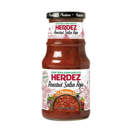 HERDEZ Roasted Salsa Roja Medium, Tortilla Chip Dip, Shelf Stable, 15.7 oz Glass Jar
