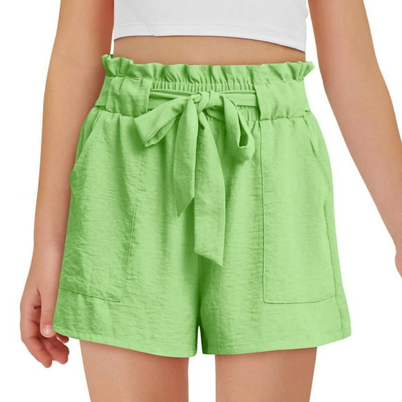 yoeyez Girls Athletic Shorts Size 14-16 T,Girl's Ruffle High Waist Stretch Shorts Tie Front Wide Leg Short Pants Lounge Loose Yoga Pant for 7-8 Years