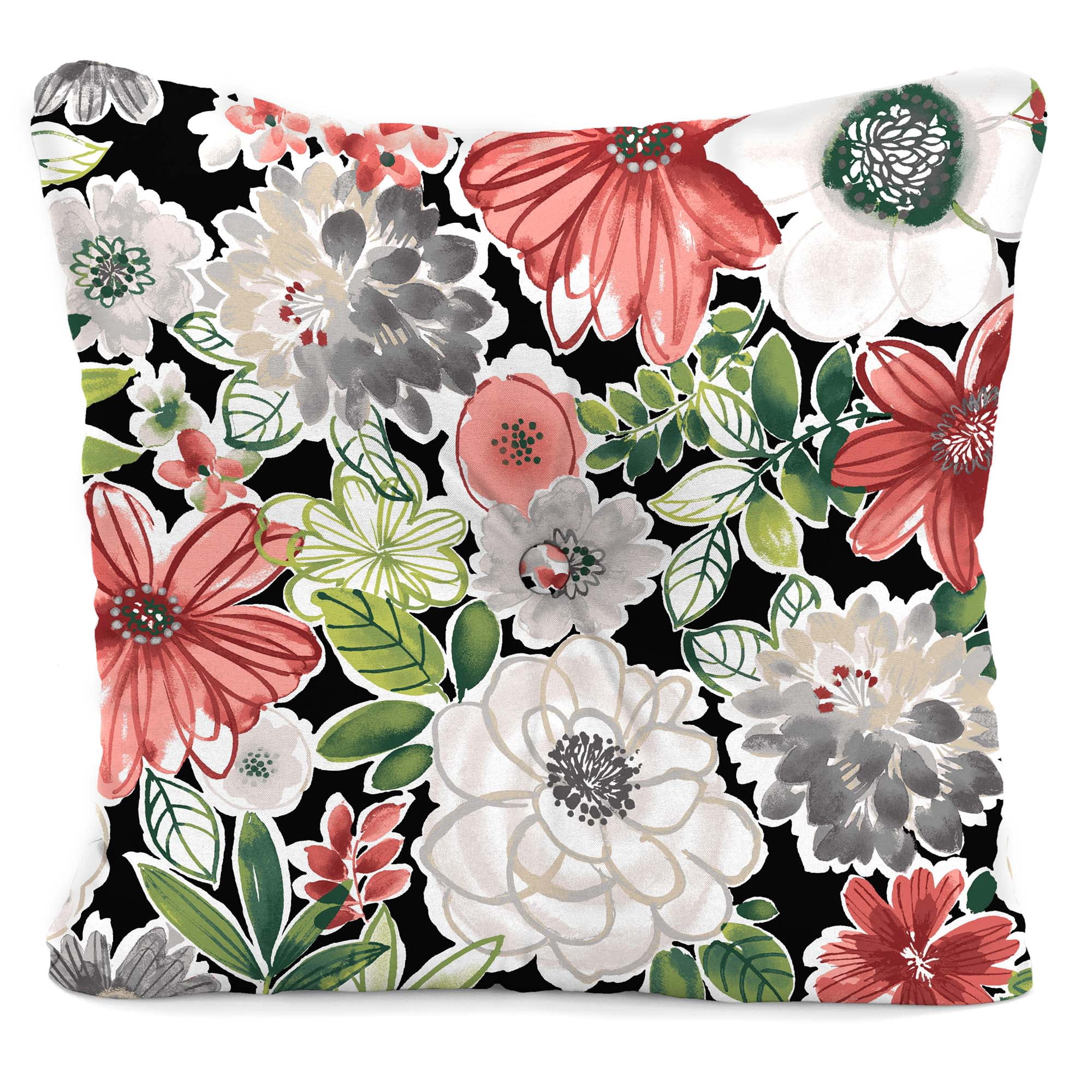 Jordan Manufacturing 23.5" x 24" Tamani Black Floral Square Tufted Outdoor Deep Seat Chair Back Cushion with Fabric Button