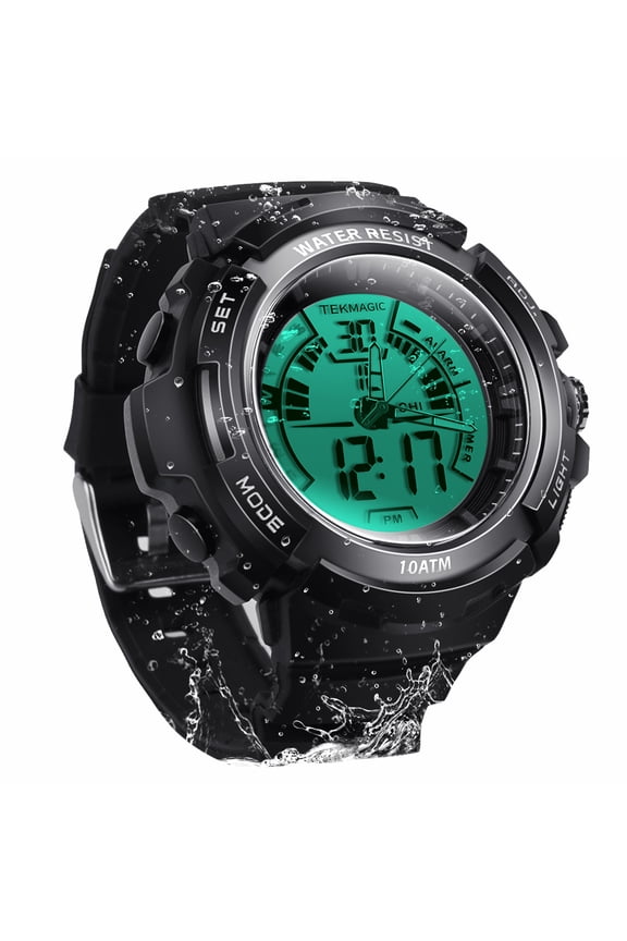 Men Boys Sports Diving Watch 100m Underwater 10 ATM Waterproof Swimming Watch with Stopwatch, Chronograph, Alarm, Calendar, Timer Countdown and Dual Time Zone Display