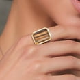 thumbnail image 3 of Gem Stone King 12.50 Ct Emerald Cut Brown Tiger Eye 18K Yellow Gold Plated Silver Ring, 3 of 4
