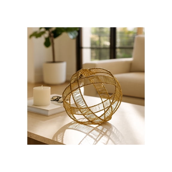 Elegant Woven Metal Ornament Orbs for Home Decor - Stylish Sculpture Accent Perfect for Bathroom, Office, or Room Decor - Accessory for Shelf, Coffee Table, and Living Room Decor - 9", Metallic Gold