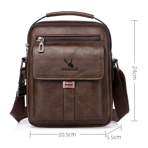 Peggybuy Men Vintage Crossbody Bags Pu Zipper Pockets Travel Shoulder Handbags (Black) Black 9.46*8.08*1.97in/24*20.5*5cm