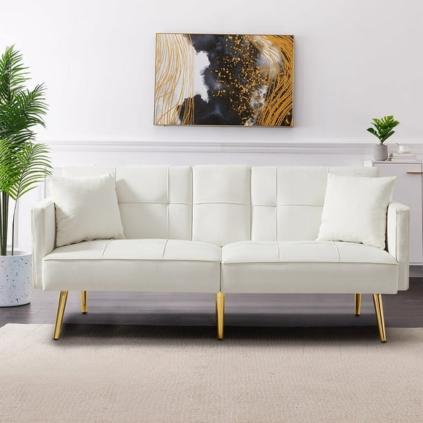 Velvet Sofa Bed with Cup Holders Sleeper Couch Sofa with 2 Pillows 69