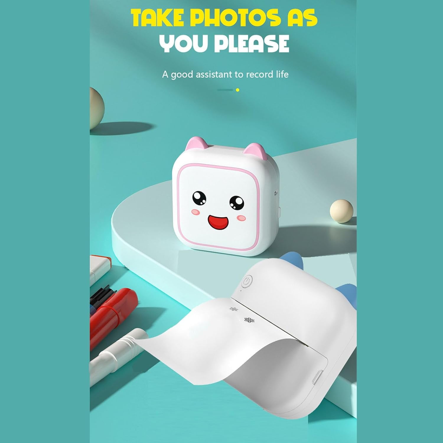 Bluetooth Thermal Printer Pocket Printer Sticker Printer for Kids Mini Pocket Portable Bluetooth Thermal Ink for Notes Journal Memo Photo Study (Roseate)