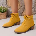 thumbnail image 2 of Rokment Women's Combat Dress Boots Fall Winter Fashion Suede Lace up Chunky Stackable Low Heel Short Ankle Booties for Women Ladies Yellow Size 8, 2 of 6