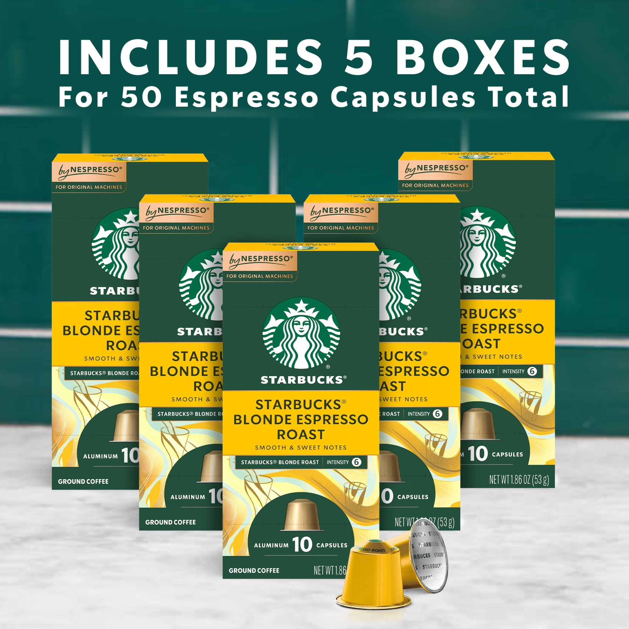 Starbucks By Nespresso Original Line, Starbucks Blonde Espresso Roast, Pods, 10 Count, 5 Pack​