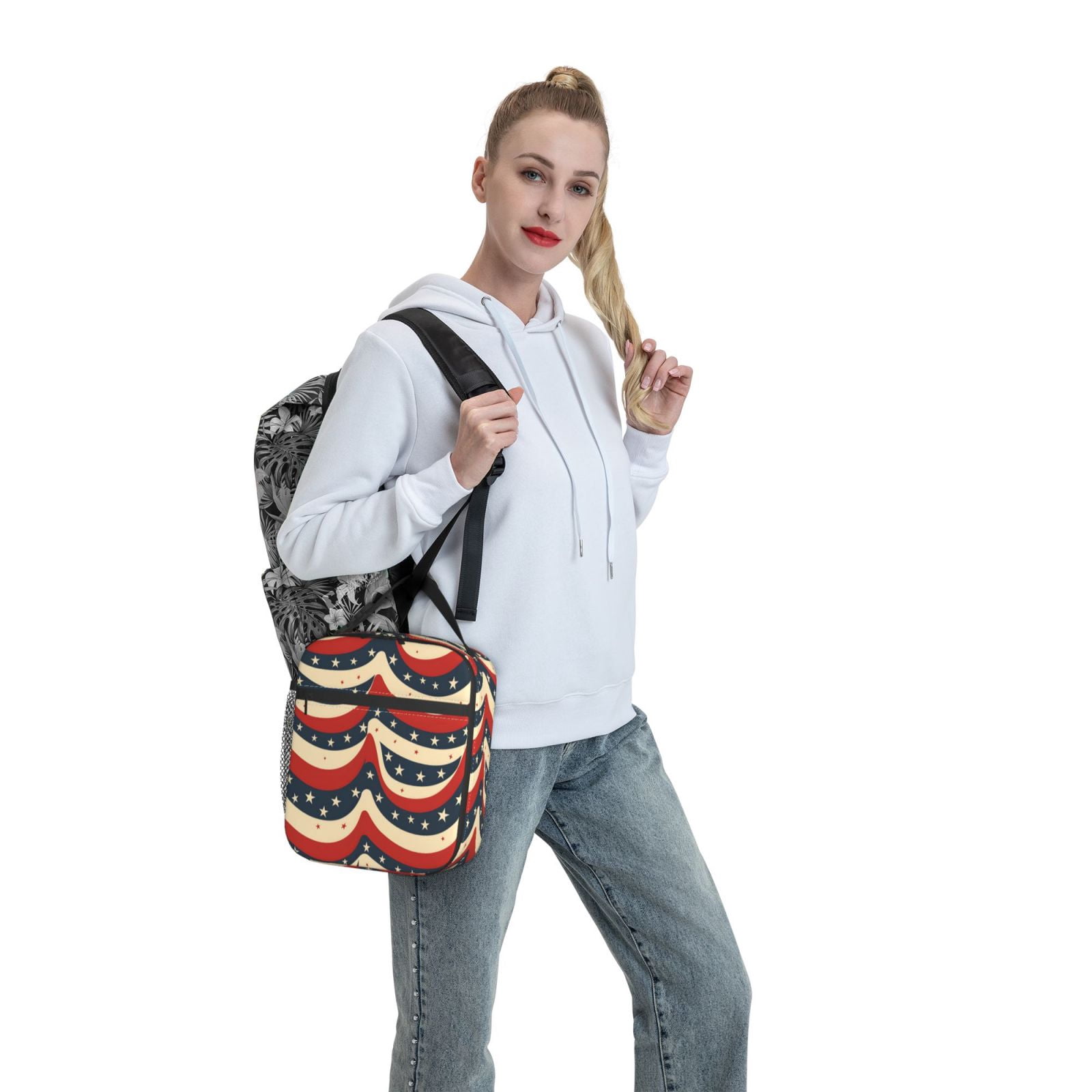 Lunch Bag For Women Men Insulated Portable Lunch Box Bento Box Office Picnic Travel Cooler Bag Independence Day Theme Star (6)