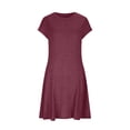 thumbnail image 2 of TaTaai Women Summer Short Sleeve Round Neck Rib Knit Dress Solid Color Slimming Casual Fashion Dress Soft Stretchy Breathable for Daily Home and Casual Occasions Gift, 2 of 9