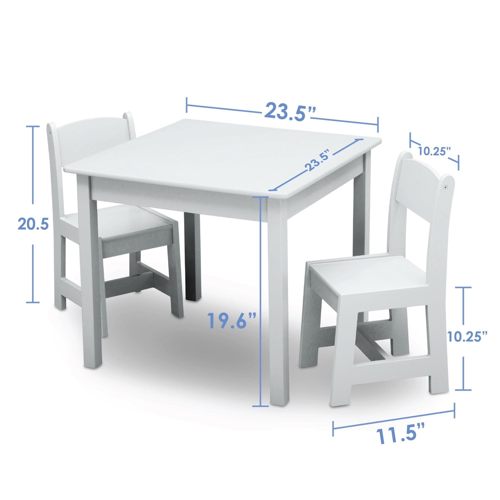 Delta Children MySize Wood Play Table and Chair Set (2 Chairs Included) - Greenguard Gold Certified, Bianca White