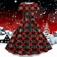 thumbnail image 2 of Women’s Christmas Swing Dress, Short Sleeve Retro Print 1950s Party Dress, Festive Holiday Outfit for Celebrations, 2 of 4
