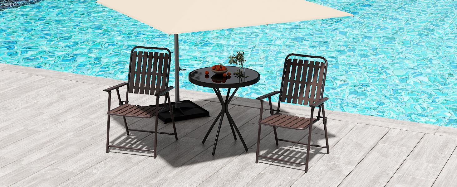 2-Piece Folding Patio Chair Set with No Assembly Required, 350 lb Capacity Heavy Duty Outdoor Chair with Stain-Proof WPC Slats, Rust-Resistant for Balcony Garden, Antique Brown