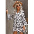 thumbnail image 3 of ABPHQTO Mini vestido con volantes y cuello en V con estampado de leopardo blanco para mujer, 3 of 5
