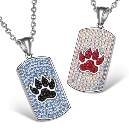 Wolf Paw Austrian Crystal Love Couples or Best Friends Dog Tag Sky Blue Black Rainbow White
