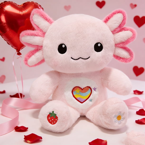 13-Inch Pink Axolotl Plush Stuffed Animal, Soft Cuddly Plush Toy