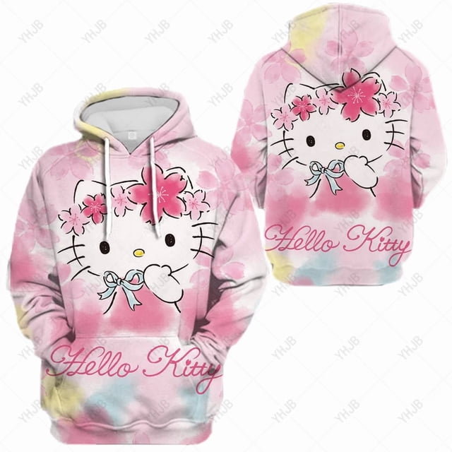 2023 Fall Hello Kitty Hoodie Printed Casual Sweatshirt Women‘s Sweatshirt Loose Casual Street Fashion Sweatshirt HOEMLIN