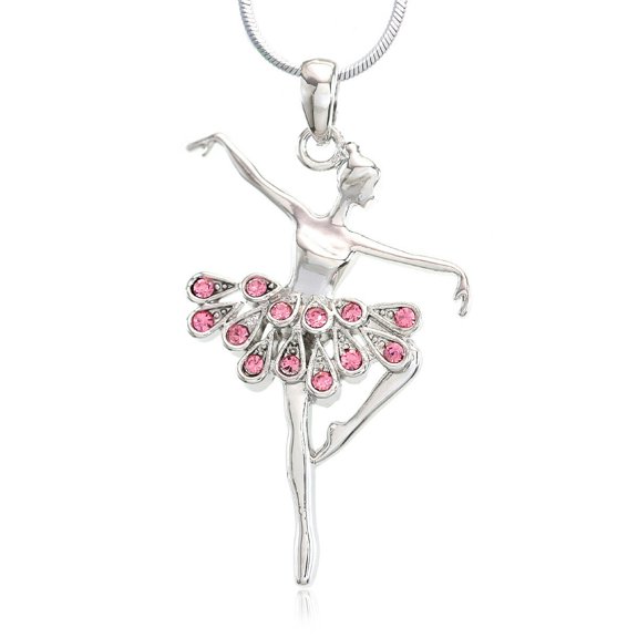 Light Pink Dancing Ballerina Ballet Dancer Pendant Necklace Charm Silver Tone q2