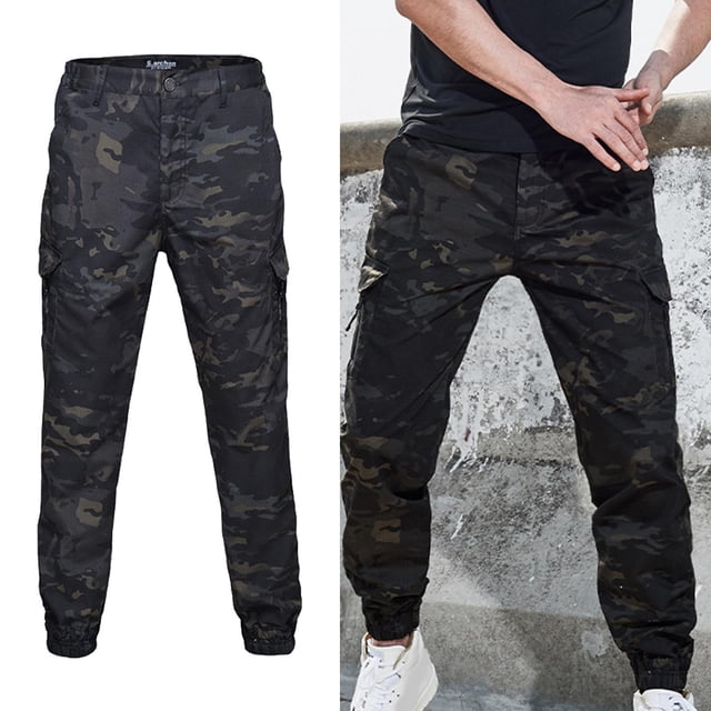 Pantalones cargo casuales para hombre Streetwear Fashion Hip Hop Amy Pantalones de senderismo para actividades al aire libre Black_M Baoblaze Pantalones de camuflaje