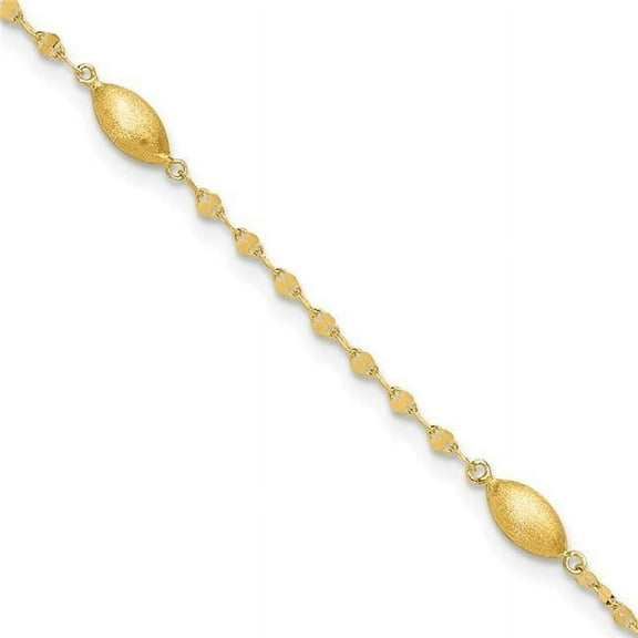 Primal Gold 14 Karat Yellow Gold Diamond-cut with Satin Oval Beads Bracelet