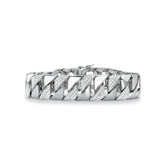 PalmBeach Jewelry Men's Diamond Accent Interlocking-Link Bracelet in Silvertone 8.5"