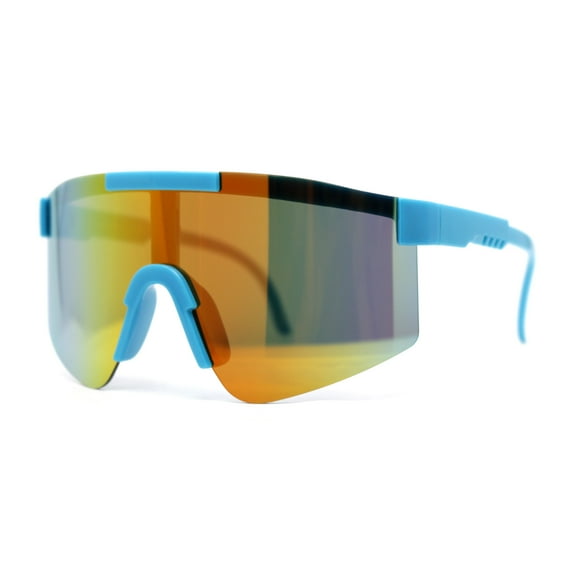 Boys Kids Rimless Color Mirror Neon Wrap Curved Sport Sunglasses Blue - Orange Mirror