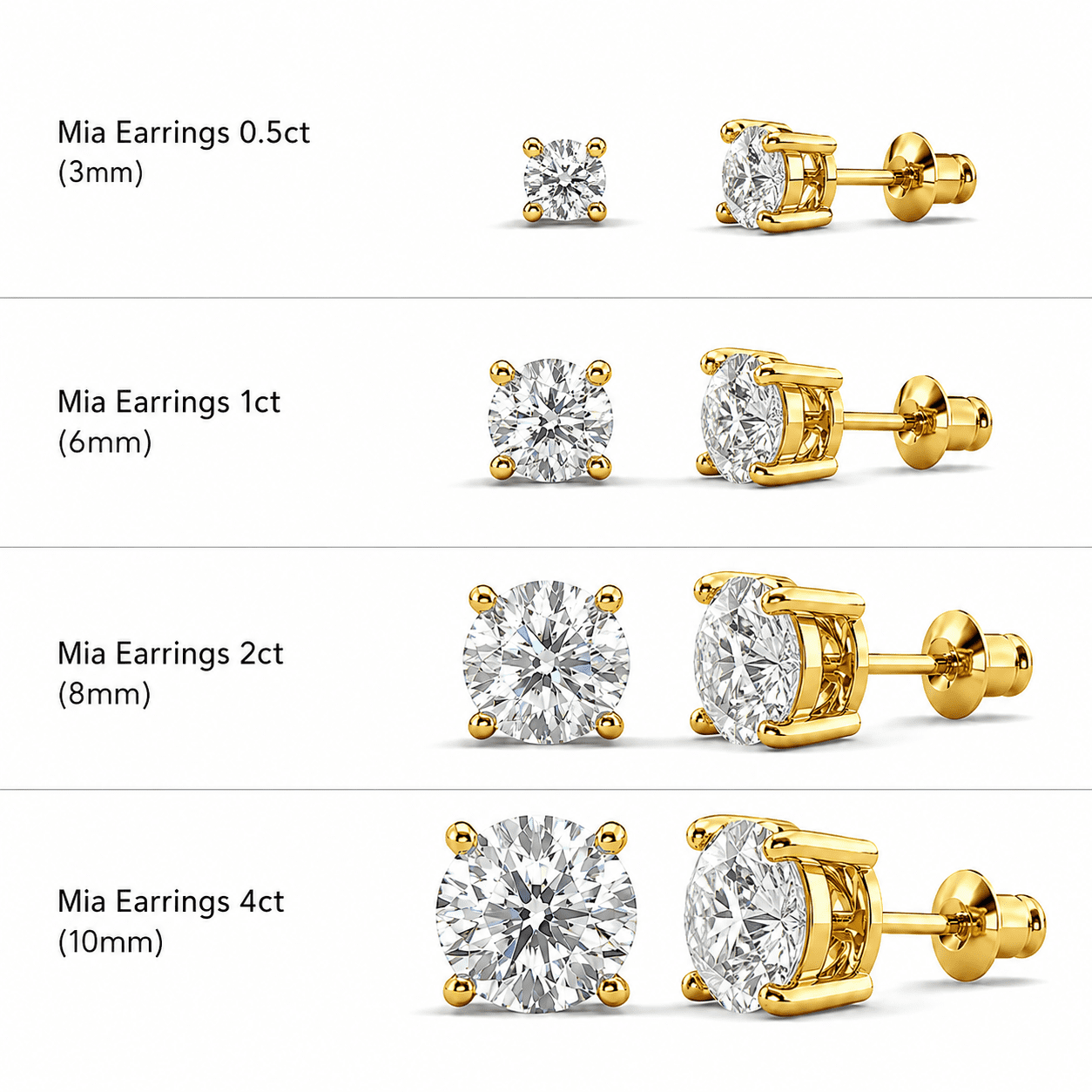 Cate & Chloe Mia 18k Yellow Gold Plated Stud Earrings with 4ct Simulated Diamonds Gift for Women
