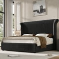 thumbnail image 2 of Hiphuta Modern King Size Corduroy Upholstered Bed Frame, LED Platform Bed Frame with 55"H Vertical Stripe Tufted Corduroy Velvet Wingback Headboard, Black, 2 of 8