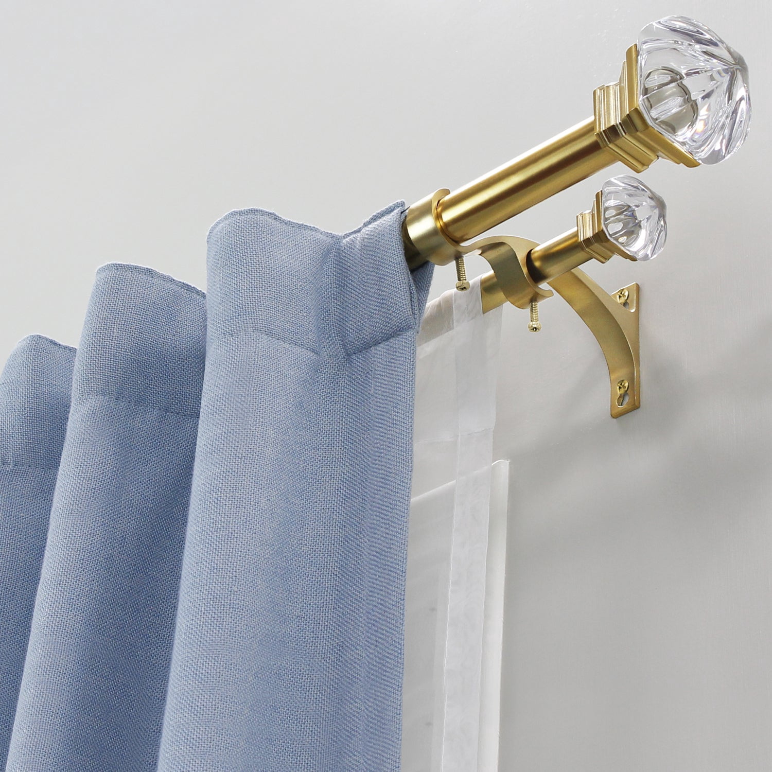 Lumi 36 in. - 72 in. Telescoping 1 in. Double Curtin Rod Kit in Champagne with Crystal Square Finials
