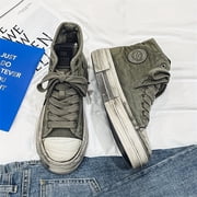 Men'S Versatile Canvas Shoes, High-Top Skate Shoes with a Vintage Worn Look