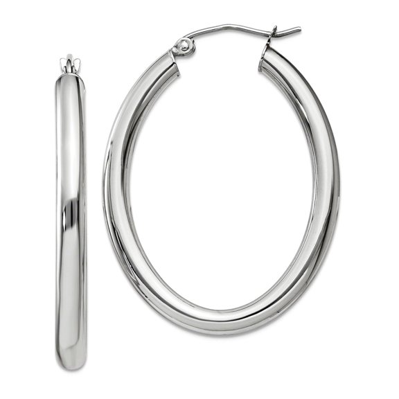14k White Gold Hinged post Polished 3mm Oval Tube Hoop Earrings 22x28mm Wide 3.5mm Thick Hoop Earring for Women