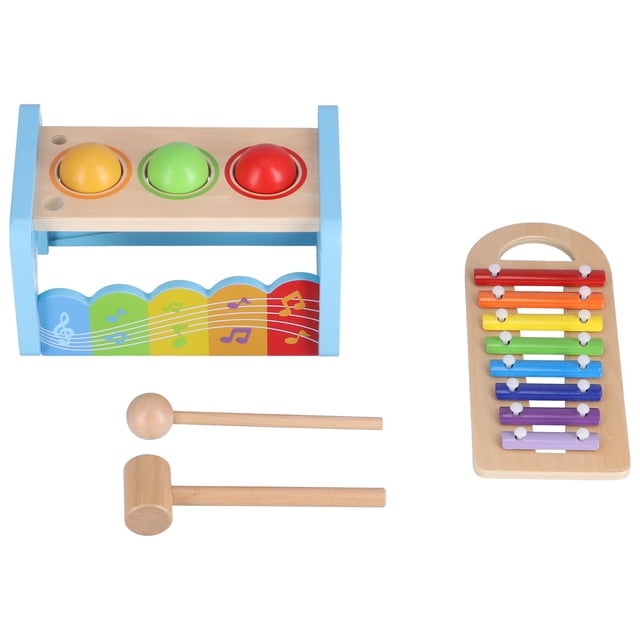 Juego de música para banco Pound and Tap, martillo de madera educativo temprano, juguete musical para niños pequeños de 3 años o más (Ohye 2 en 1 mesa para golpear bolas (versión azul))