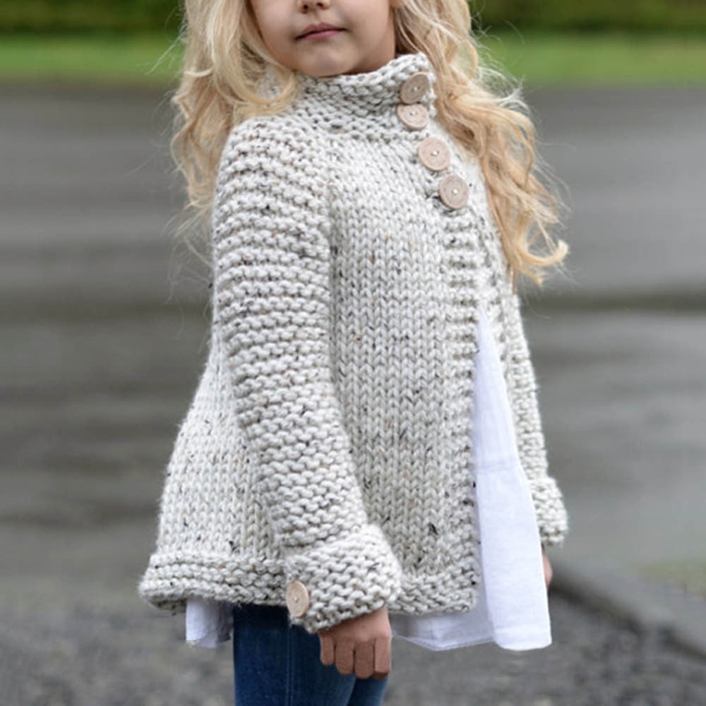 Mercatoo Toddler Baby Girls Outfit Clothes Button Knitted Sweater Cardigan Coat Tops Kids Girls Autumn Winter Clothes Set
