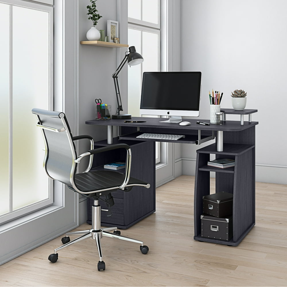 Techni mobili complete computer workstation desk with storage espresso 