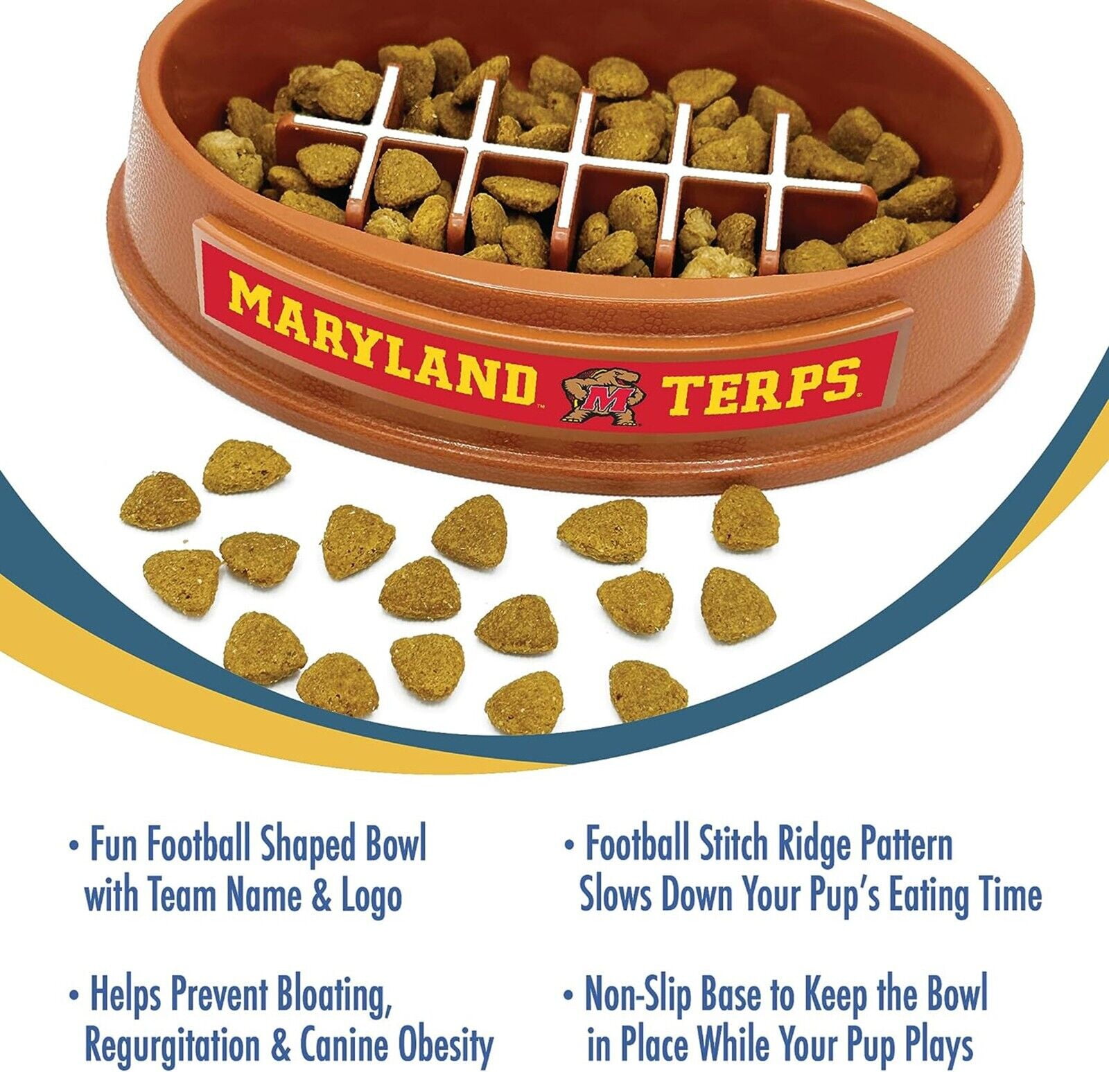 Pets First NCAA Maryland Terrapins Super-Bowl Slow Feeder Bowl for Dogs and Cats with Non-Slip Mat