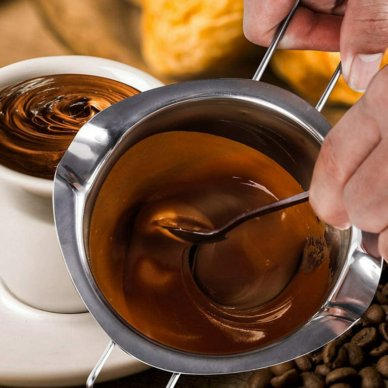  Milkary 2 Pieces Stainless Steel Double Boiler Pot with 2 Metal  Spoon, Chocolate Melting Pot for Melting Chocolate, Butter, Cheese, Candle  and Wax Making Kit Double Spouts 400ml/14oz: Home & Kitchen
