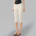thumbnail image 2 of Women's High Waist Side Slit Capri Leggings, Butt Lifting Tight Fit Yoga Pants with Slimming Effect, Stretchy Workout Crop Tights for Running Fitness Gym Daily Wear Beige L, 2 of 5