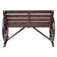 thumbnail image 3 of Patio Furniture Sets Outsunny 41" Wooden Wagon Wheel Bench, Rustic Outdoor Patio Weather Resistance Furniture, 2-Person Slatted Seat Bench with Backrest, Carbonized,Outdoor Dining Sets, 3 of 5