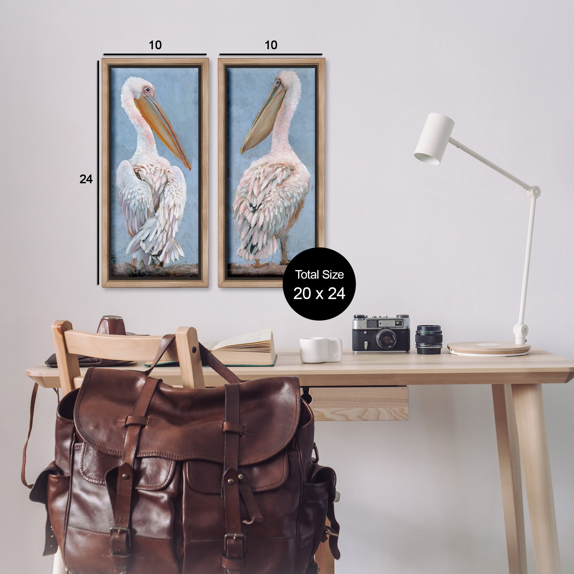 Stupell Industries Classic Pelicans Gazing Animals & Insects Painting Brown Floater Framed Canvas Art Print Wall Art, 11 x 25, Set of 2
