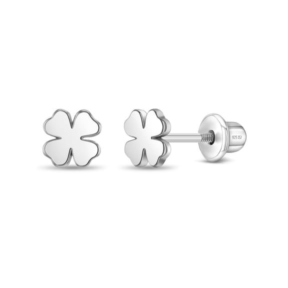Lucky Clover Kids / Children's / Girls Earrings Screw Back - Sterling Silver