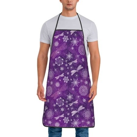 

Xecao Purple Snowflakes Print Funny BBQ Chef Aprons for Men Women Adjustable Kitchen Cooking Aprons with Pocket Waterproof Oil Proof No Pilling Fading