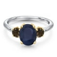 thumbnail image 3 of Gem Stone King 10K Two Tone Gold Blue Sapphire and Brown Smoky Quartz Engagement Ring for Women | 2.72 Cttw | Oval 9X7MM | Gemstone September Birthstone | Size 7, 3 of 6