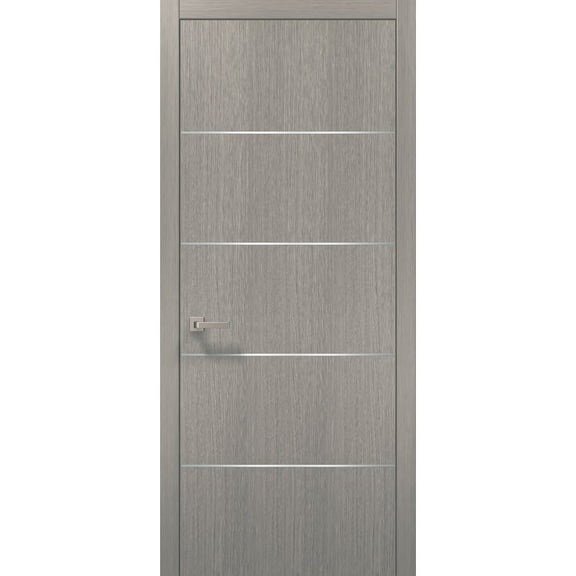 Modern Wood Interior Pre-Hung Door with Hardware | Planum 0020 Grey Oak | Single Panel Frame Trims | Bathroom Bedroom Sturdy Doors-18" x 84"