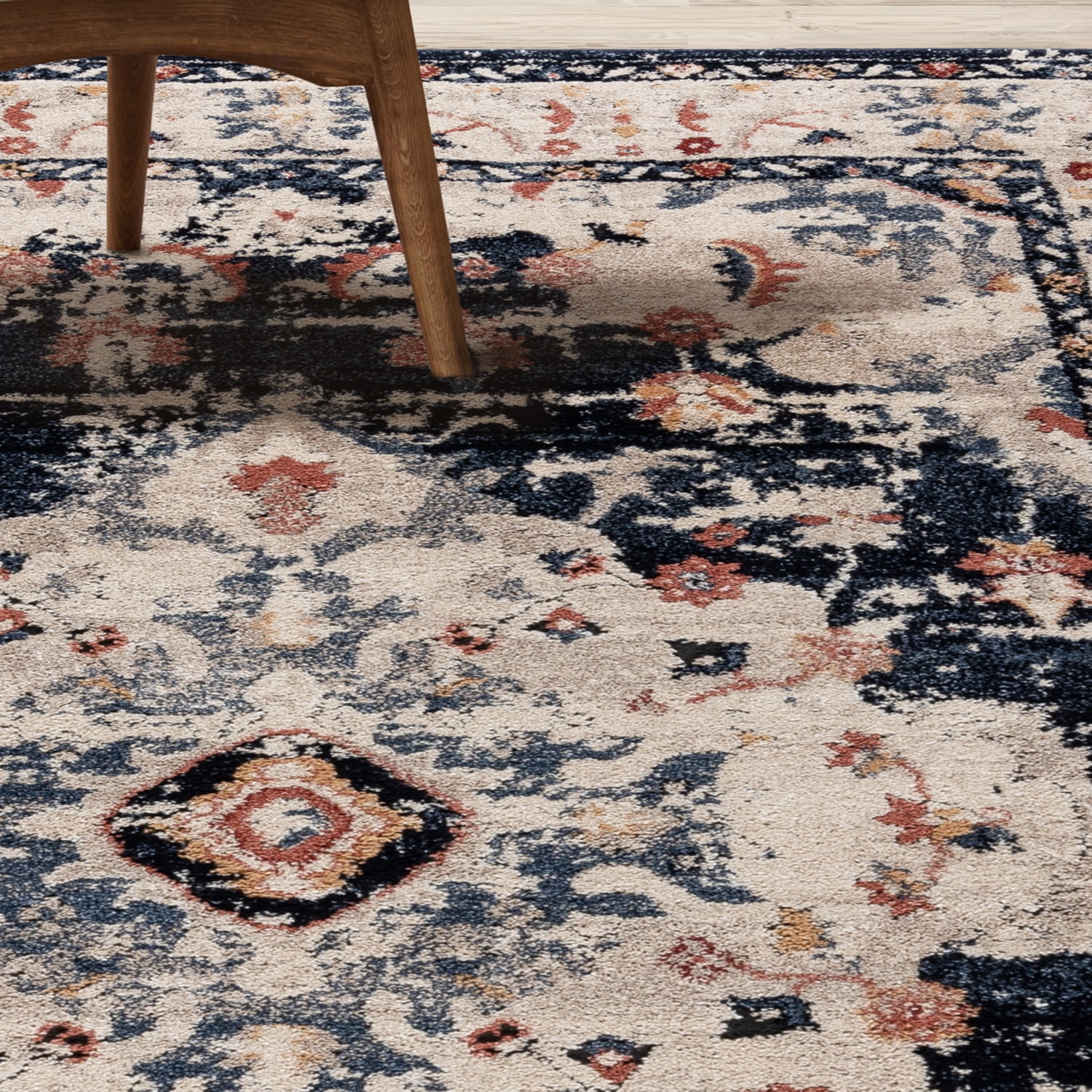 Gertmenian Imani Brielle Traditional Oriental Plush Navy Blue/Beige/Rose Shag Indoor Area Rug, 9FTx12FT