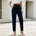 thumbnail image 5 of Miluxas Women's High Rise Loose Straight Dressy Pants Pull on Elastic Waistband Business Casual Trousers with Pockets for Work office Commute Wear Dark Blue, 5 of 8