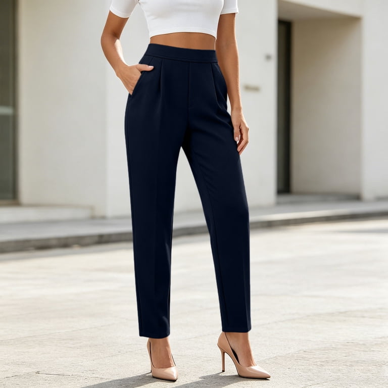 women's ankle length dress pants SETOOFF Women High Waist Pleated Straight Leg Cropped Work Trousers with Side Pockets Business Office Interview Casual Daily Color:NO11 ImageHasShug:No ankle pants outfit female Women's Catalina Stretch Satin 78% nylon