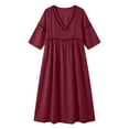 thumbnail image 6 of Lenago Women's Summer Dress Plus Size Deep V-Neck Standard-Fit Short Sleeve Solid Maxi Party Dress, 6 of 9
