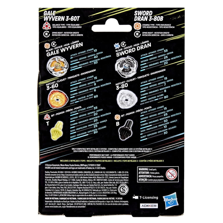 Beyblade X Gale Wyvern 3-60T & Sword Dran 3-80B Dual Pack Battling