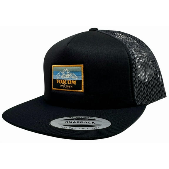 Volcom Men's Trucker Hat Mile Marker Flat Bill Snapback Cap (Black)